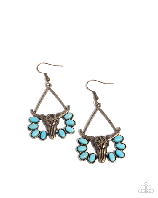 Western Whirlwind - Brass and Turquoise Crackle Stone Earrings - Paparazzi Accessories