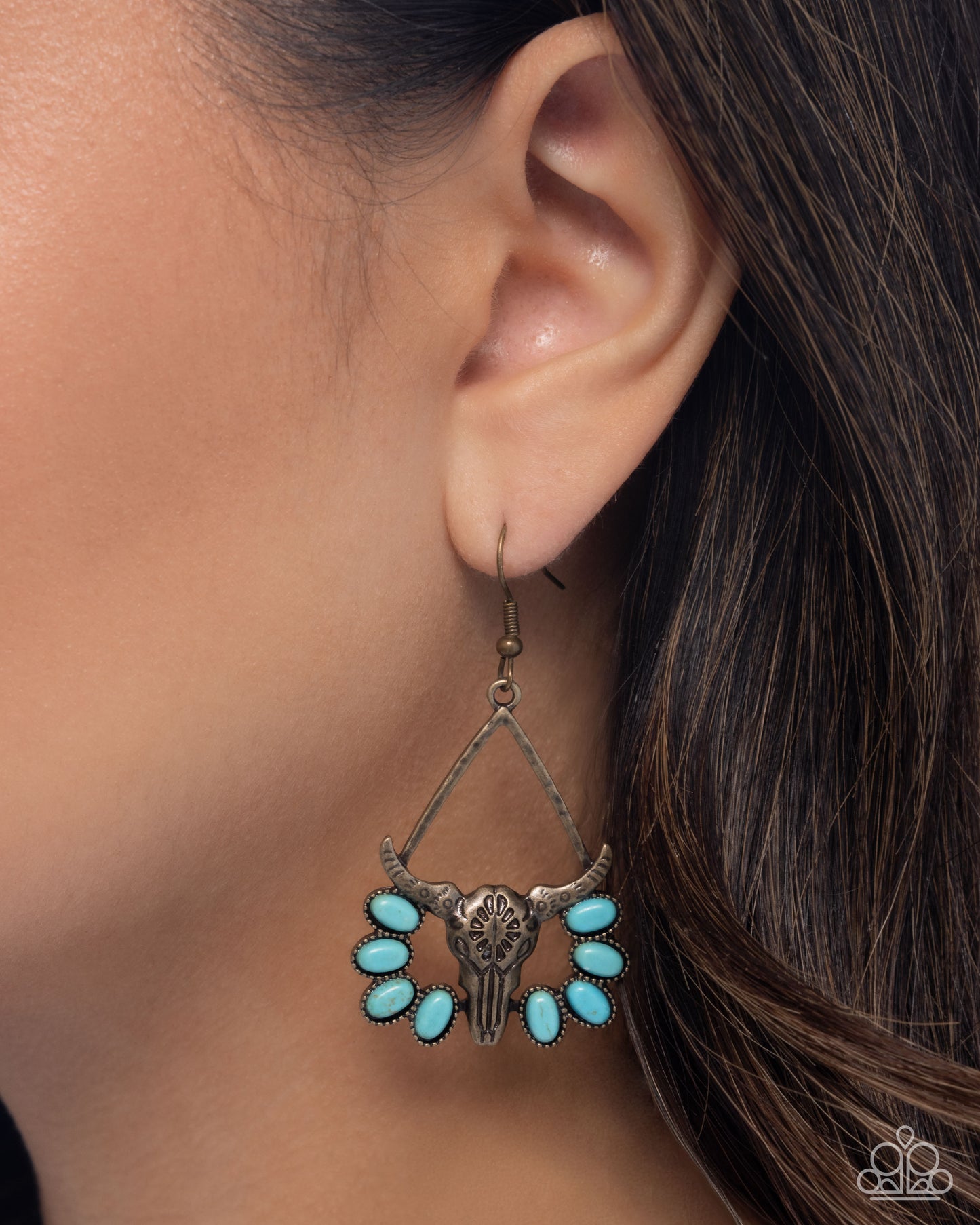 Western Whirlwind - Brass and Turquoise Crackle Stone Earrings - Paparazzi Accessories