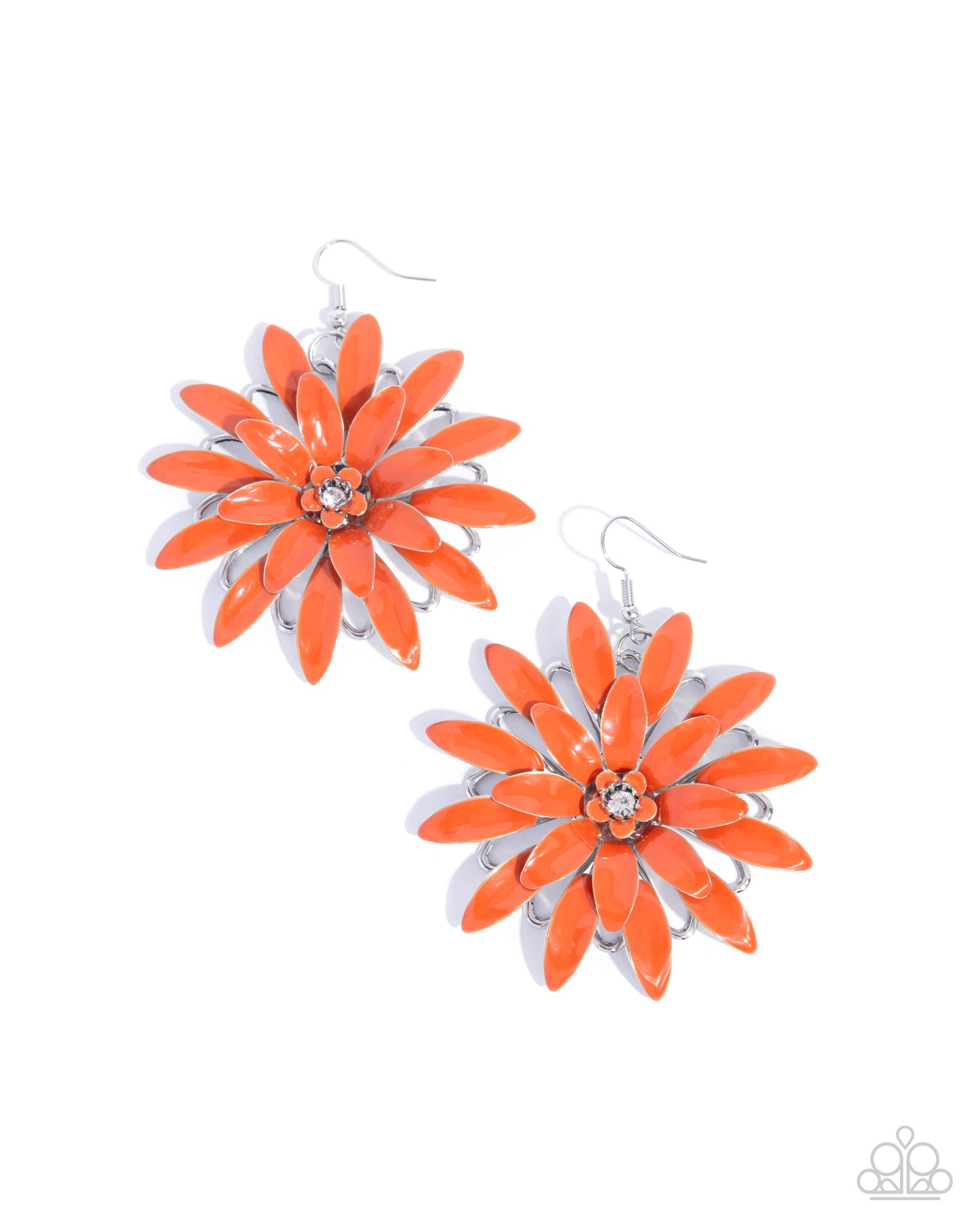Floral Feeling - Orange Enamel Silver Flower Fishhook Earrings - Paparazzi Accessories