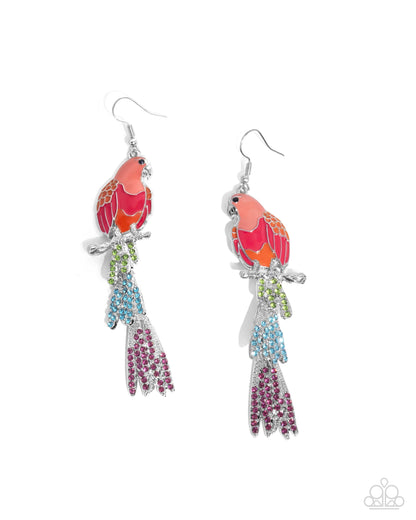 Parrot Pull - Orange, Peach & Pink Rhinestone Sikver Fishhook Earrings - Paparazzi Accessories