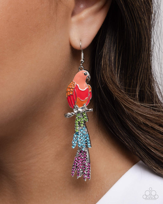 Parrot Pull - Orange, Peach & Pink Rhinestone Sikver Fishhook Earrings - Paparazzi Accessories