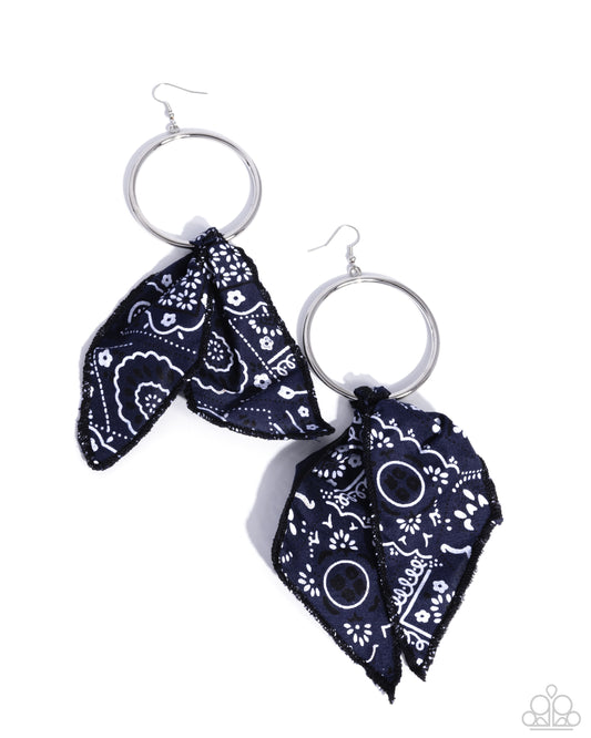 Bandana Belleza - Blue Knotted Fabric Silver Fishhook Earrings - Paparazzi Accessories