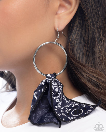 Bandana Belleza - Blue Knotted Fabric Silver Fishhook Earrings - Paparazzi Accessories