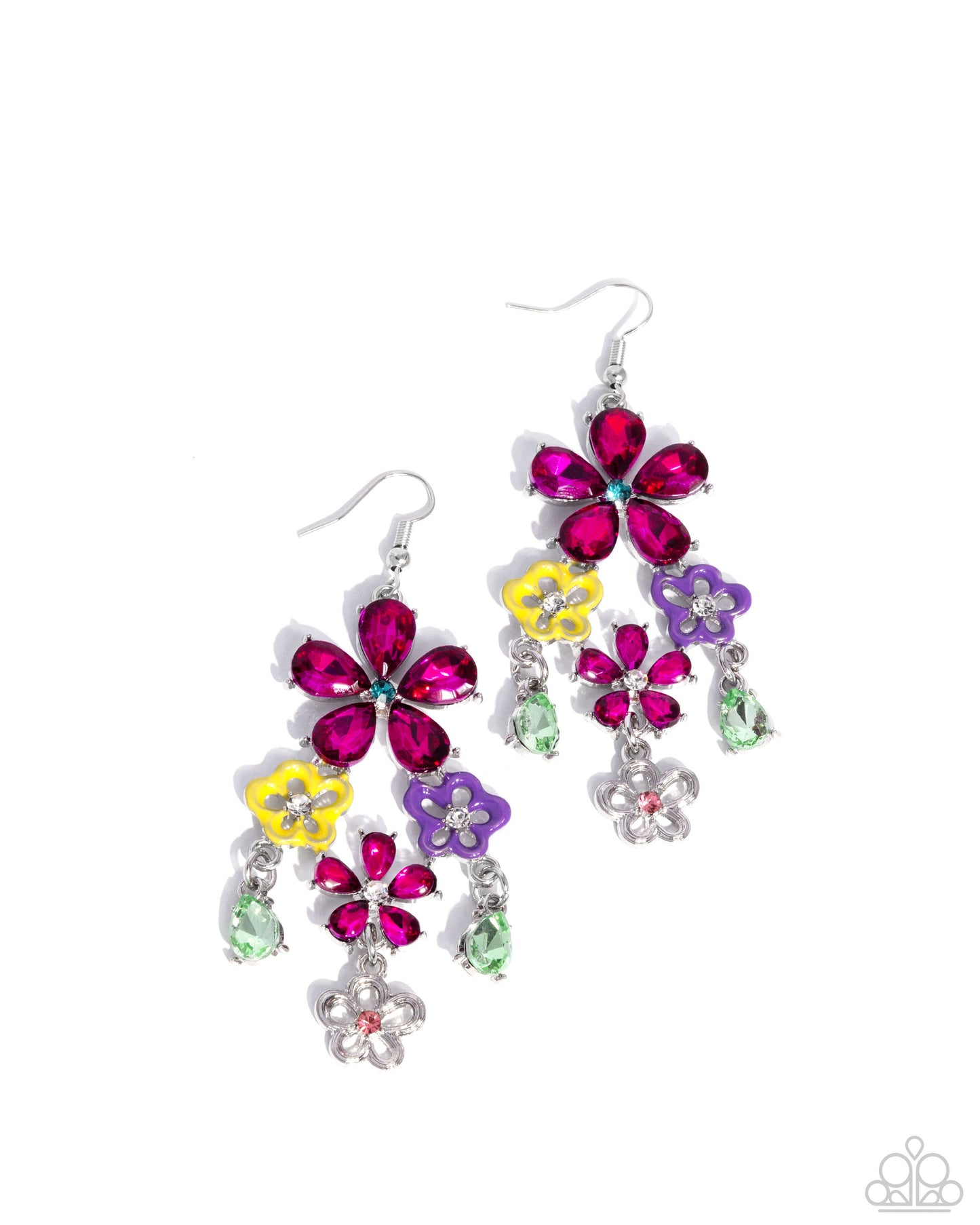 Floral Fountain - Pink Rhinestone Flower Earrings - Paparazzi Accessories