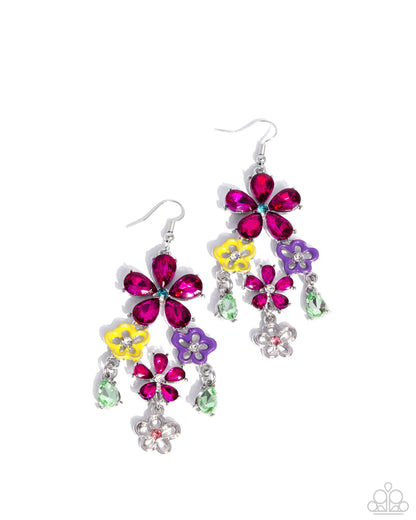 Floral Fountain - Pink Rhinestone Flower Earrings - Paparazzi Accessories