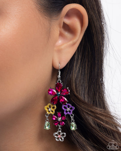 Floral Fountain - Pink Rhinestone Flower Earrings - Paparazzi Accessories