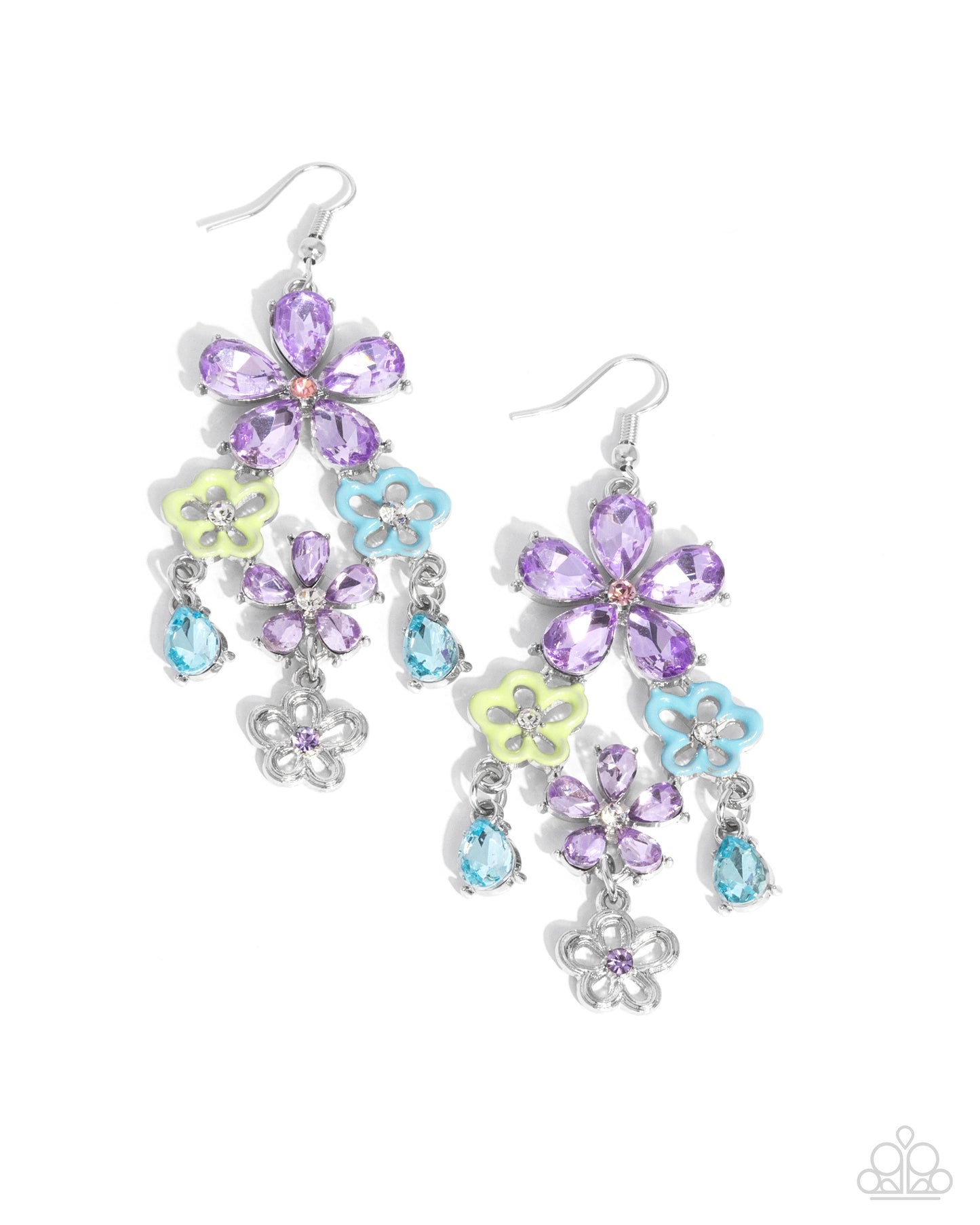 Floral Fountain - Purple Rhinestone Flower Fish Hook Earrings - Paparazzi Accessories