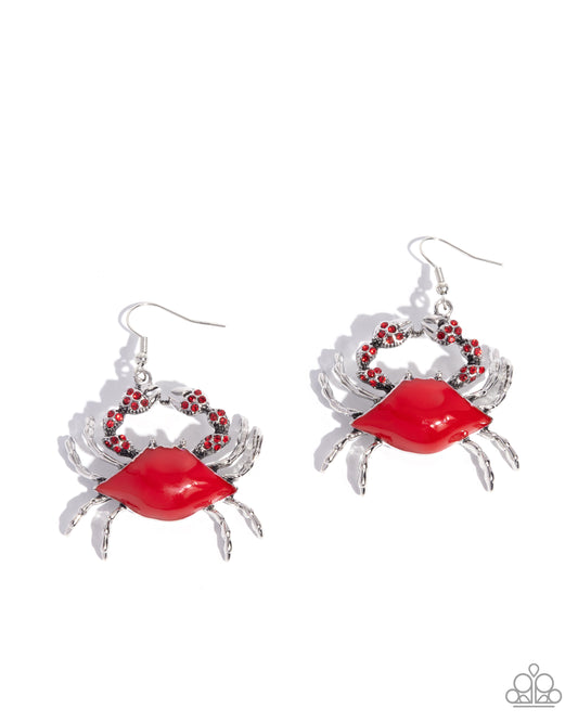 Colorful Crab - Red Enamel Silver Fishhook Earrings - Paparazzi Accessories