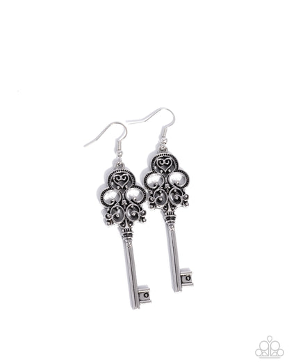 Chateau Chic - Silver Antique Key Fishhook Earrings - Paparazzi Accessories