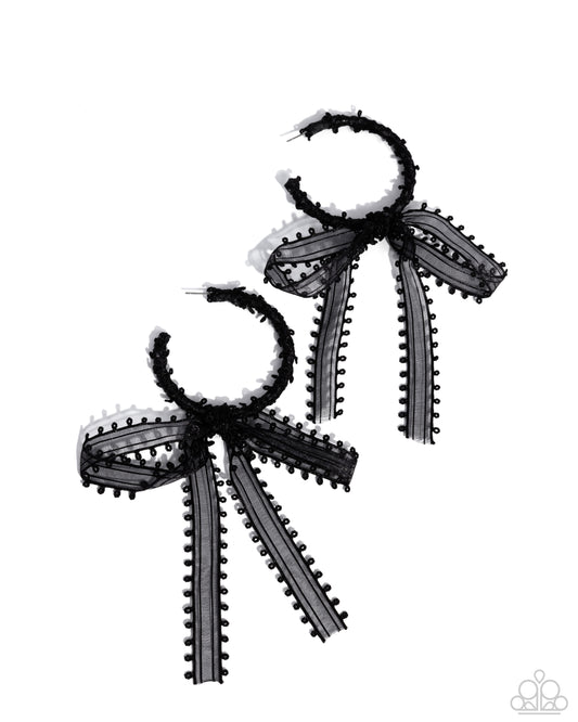 Brand New Bow - Black Lace Hoop Earrings - Paparazzi Accessories