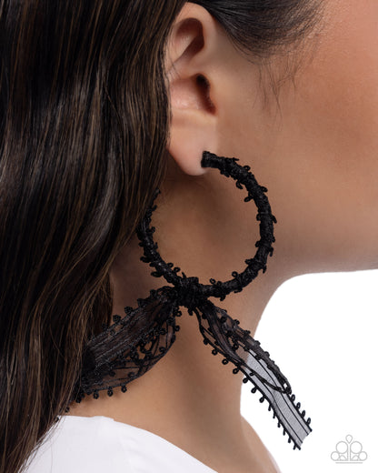 Brand New Bow - Black Lace Hoop Earrings - Paparazzi Accessories