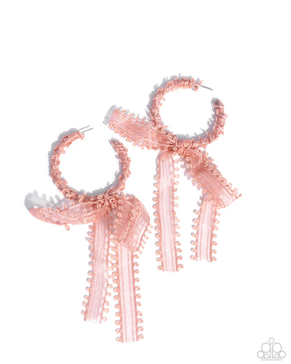 Brand New Bow - Pink Lace Hoop Earrings - Paparazzi Accessories