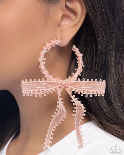 Brand New Bow - Pink Lace Hoop Earrings - Paparazzi Accessories