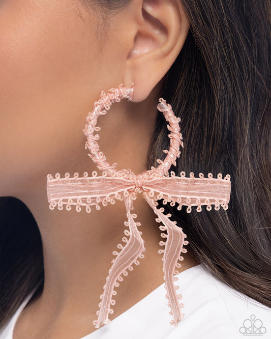 Brand New Bow - Pink Lace Hoop Earrings - Paparazzi Accessories