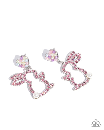 Easter Element - Multi Pearl Heart Rhinestone Bunny Post Earrings - Paparazzi Accessories