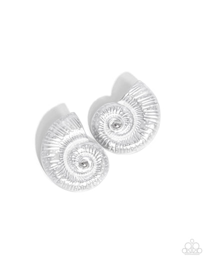 Chill Conch - White Painted Seashell Post Earrings - Paparazzi Accessories
