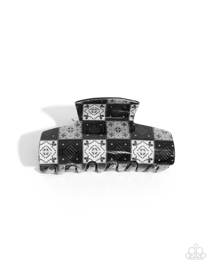 Patchwork Promise - Black & White Acrylic Bandana Print Claw Clip - Paparazzi Accessories