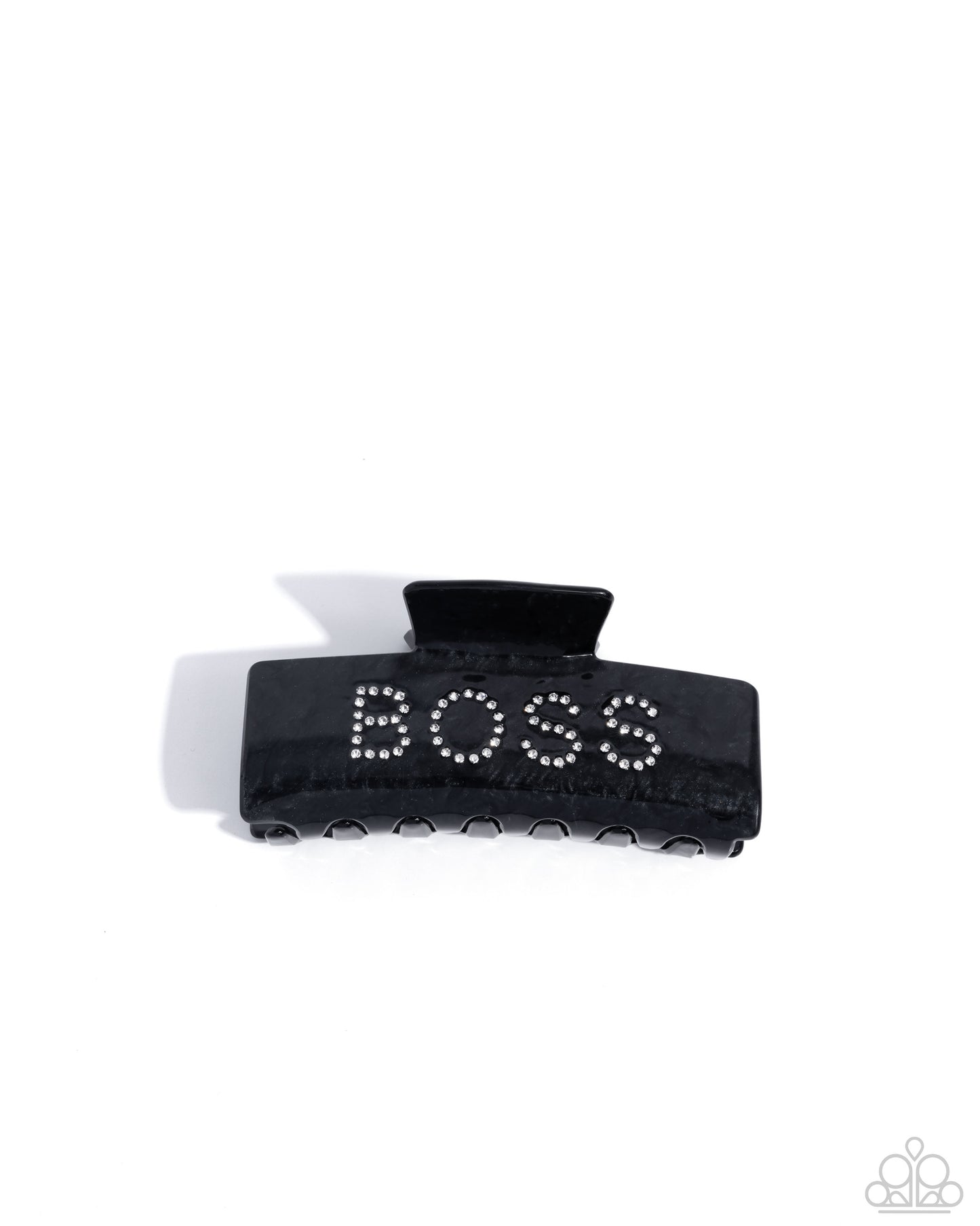 Boss Backdrop - Black Acrylic White Rhinestone Claw Clip - Paparazzi Accessories