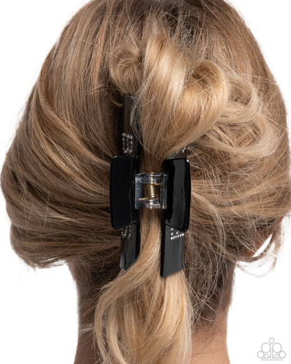 Boss Backdrop - Black Acrylic White Rhinestone Claw Clip - Paparazzi Accessories