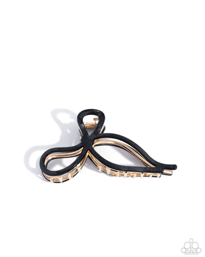 Coquette Clip - Black Acrylic Bow Gold Claw Clip - Paparazzi Accessories