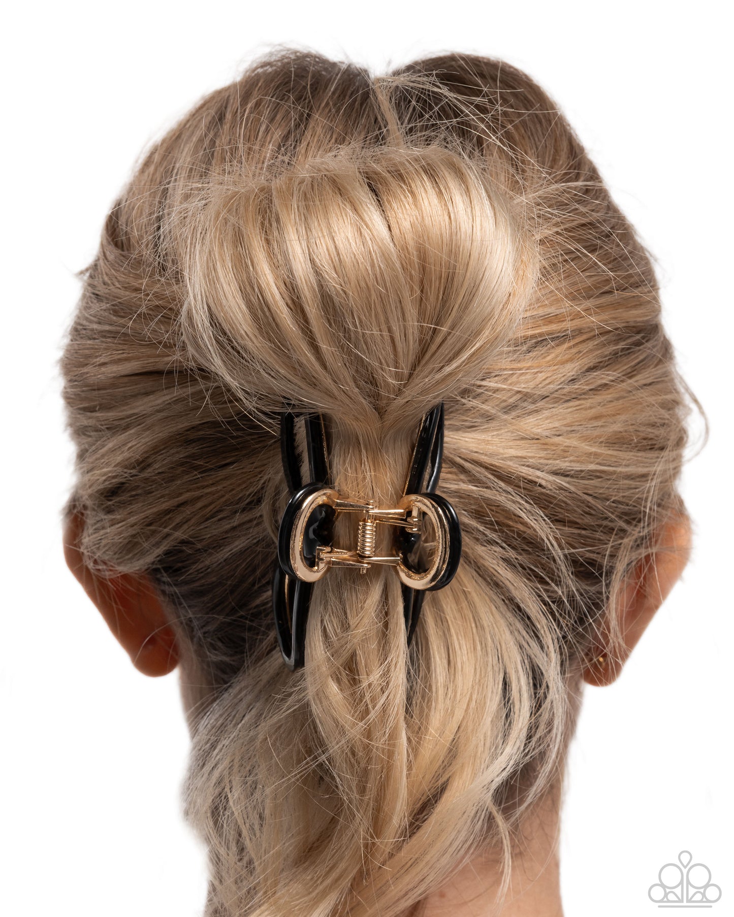 Coquette Clip - Black Acrylic Bow Gold Claw Clip - Paparazzi Accessories
