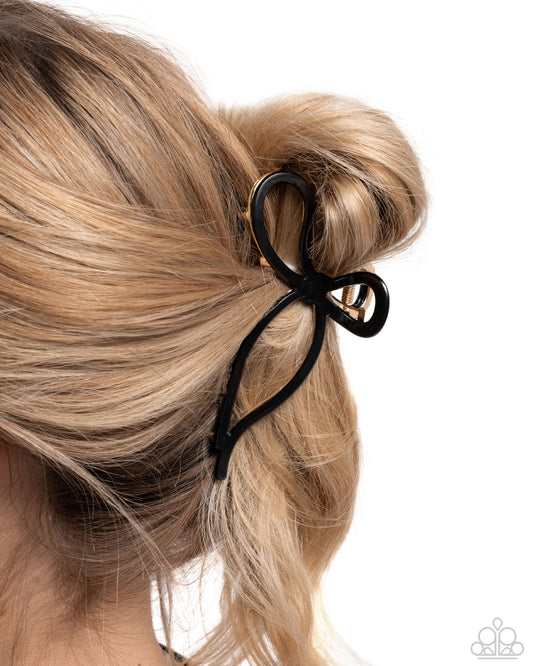 Coquette Clip - Black Acrylic Bow Gold Claw Clip - Paparazzi Accessories
