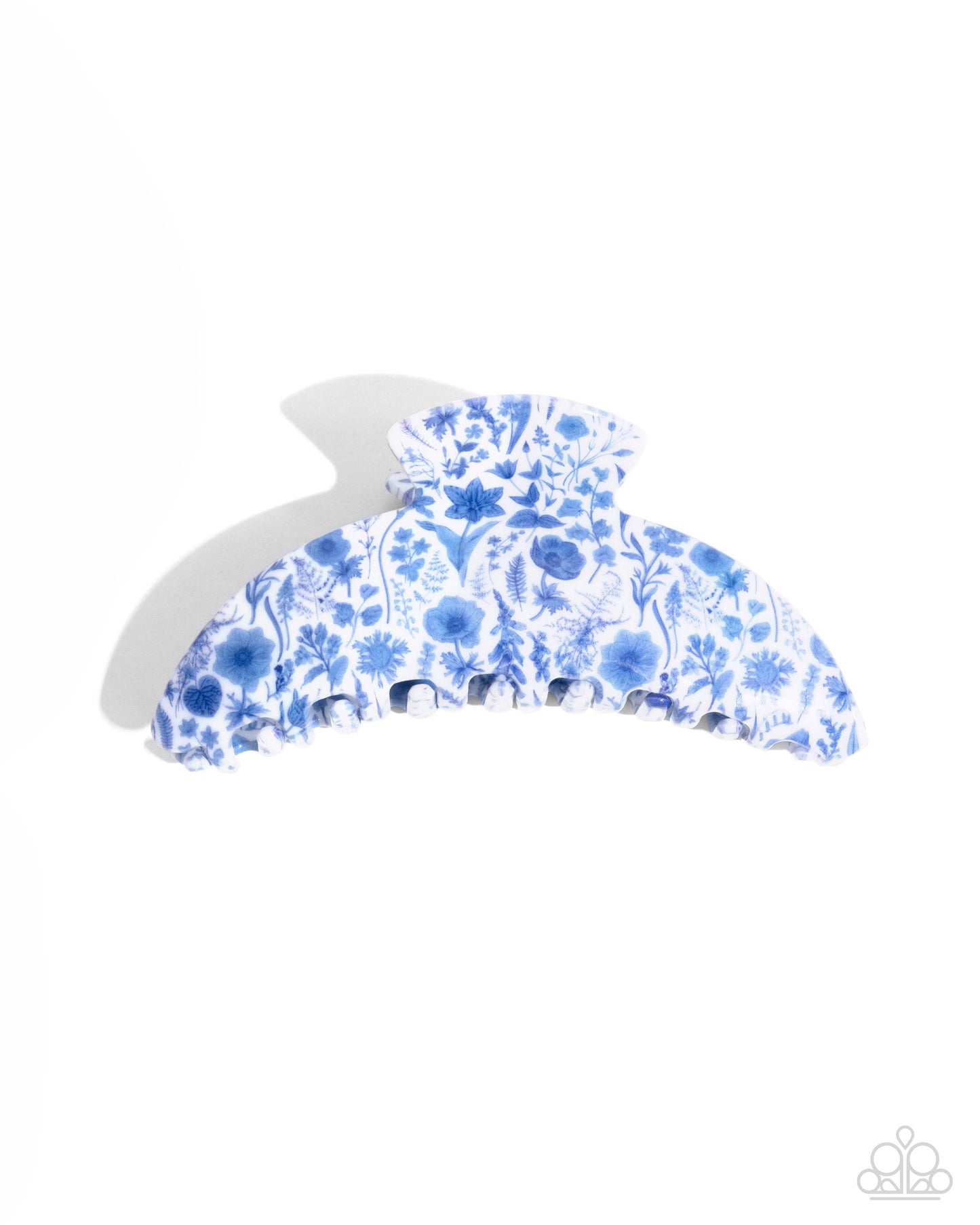 Painted Prize - Blue Floral Print White Acrylic Claw Clip - Paparazzi Accessories