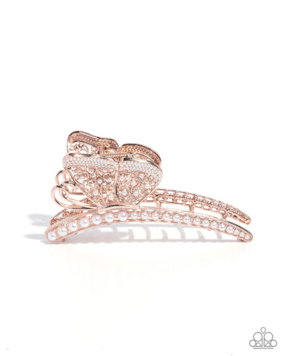 Pastoral Pearls - Rose Gold Pearl Butterfly Hair Clip - Paparazzi Accessories