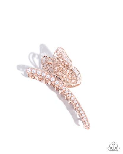 Pastoral Pearls - Rose Gold Pearl Butterfly Hair Clip - Paparazzi Accessories