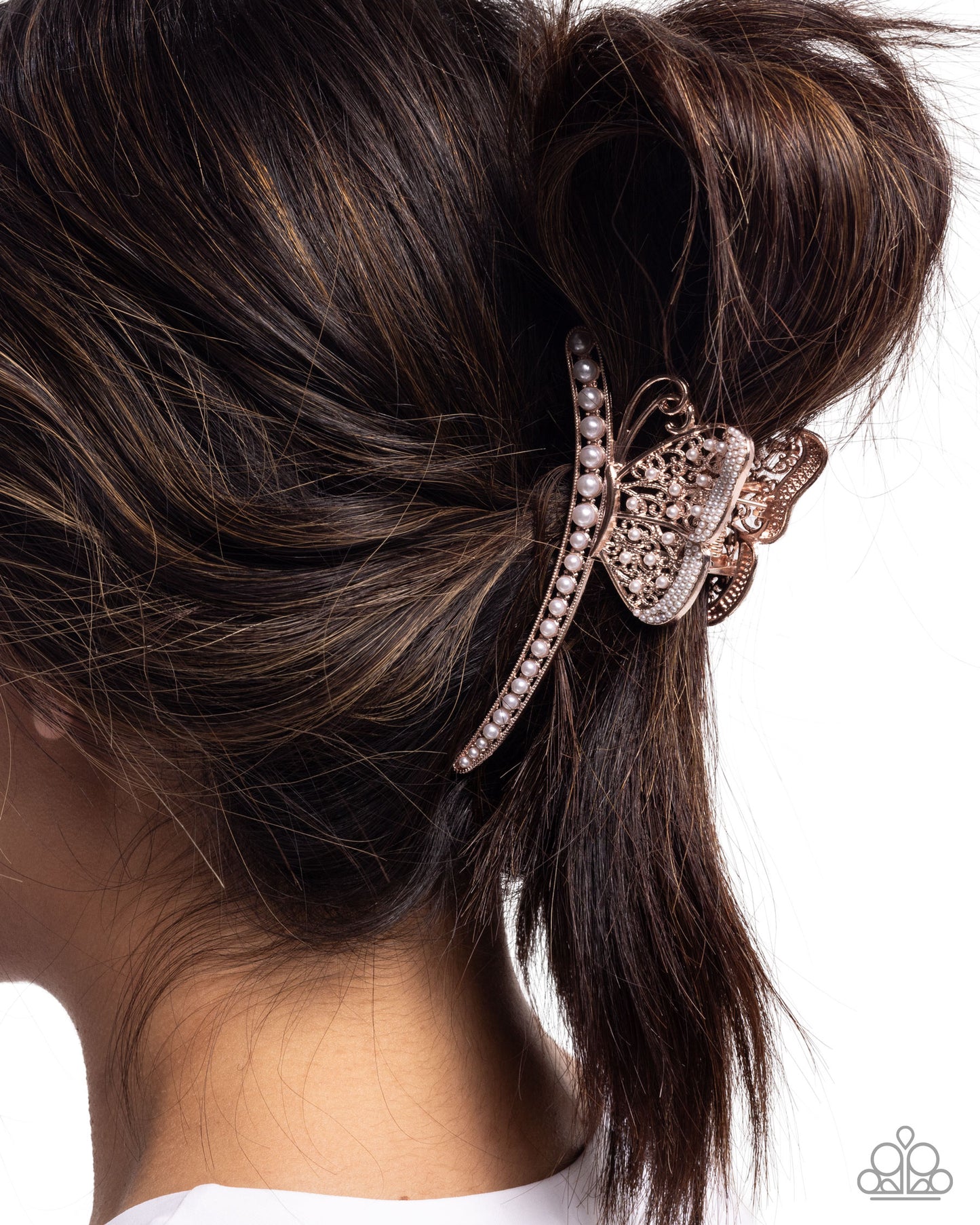 Pastoral Pearls - Rose Gold Pearl Butterfly Hair Clip - Paparazzi Accessories
