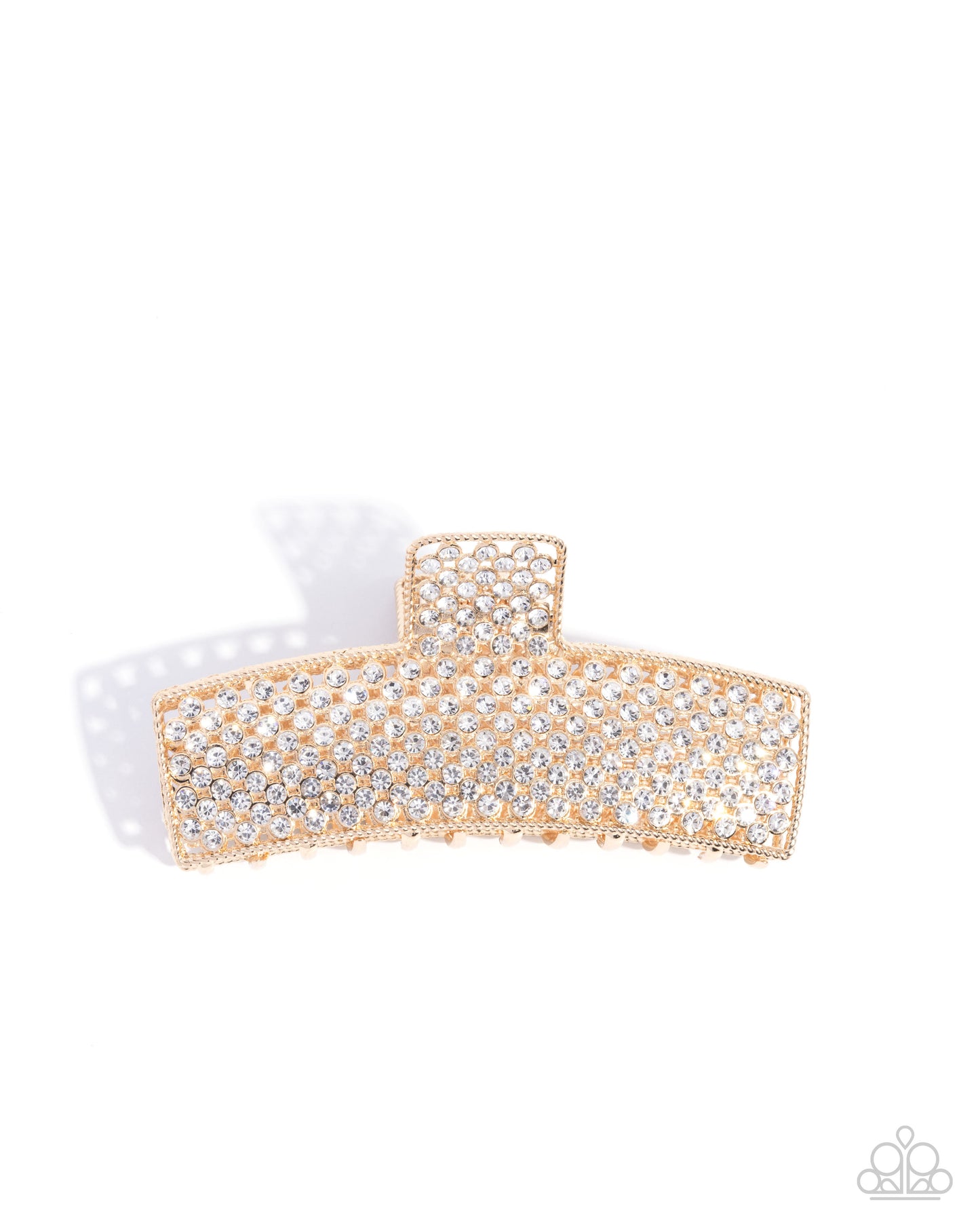 Glittery Gesture - Gold & White Rhinestone Claw Clip - Paparazzi Accessories