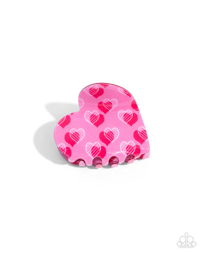 Courting Clip - Pink and White Heart Claw Clip - Paparazzi Accessories
