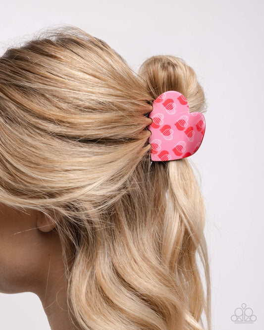 Courting Clip - Pink and White Heart Claw Clip - Paparazzi Accessories