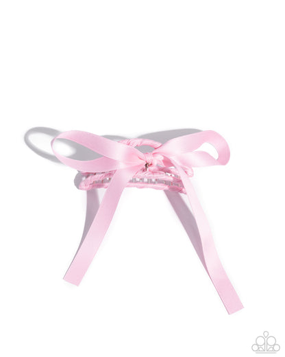 Harmonious Hairstylist - Pink Satin Ribbon Bow Silver Metal Claw Clip - Paparazzi Accessories