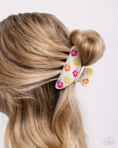 Hawaiian Harmony - White & Multicolored Floral Print Claw Clip - Paparazzi Accessories