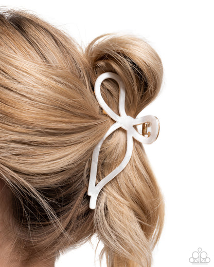 Coquette Clip - White Acrylic Bow Gold Claw Clip - Paparazzi Accessories