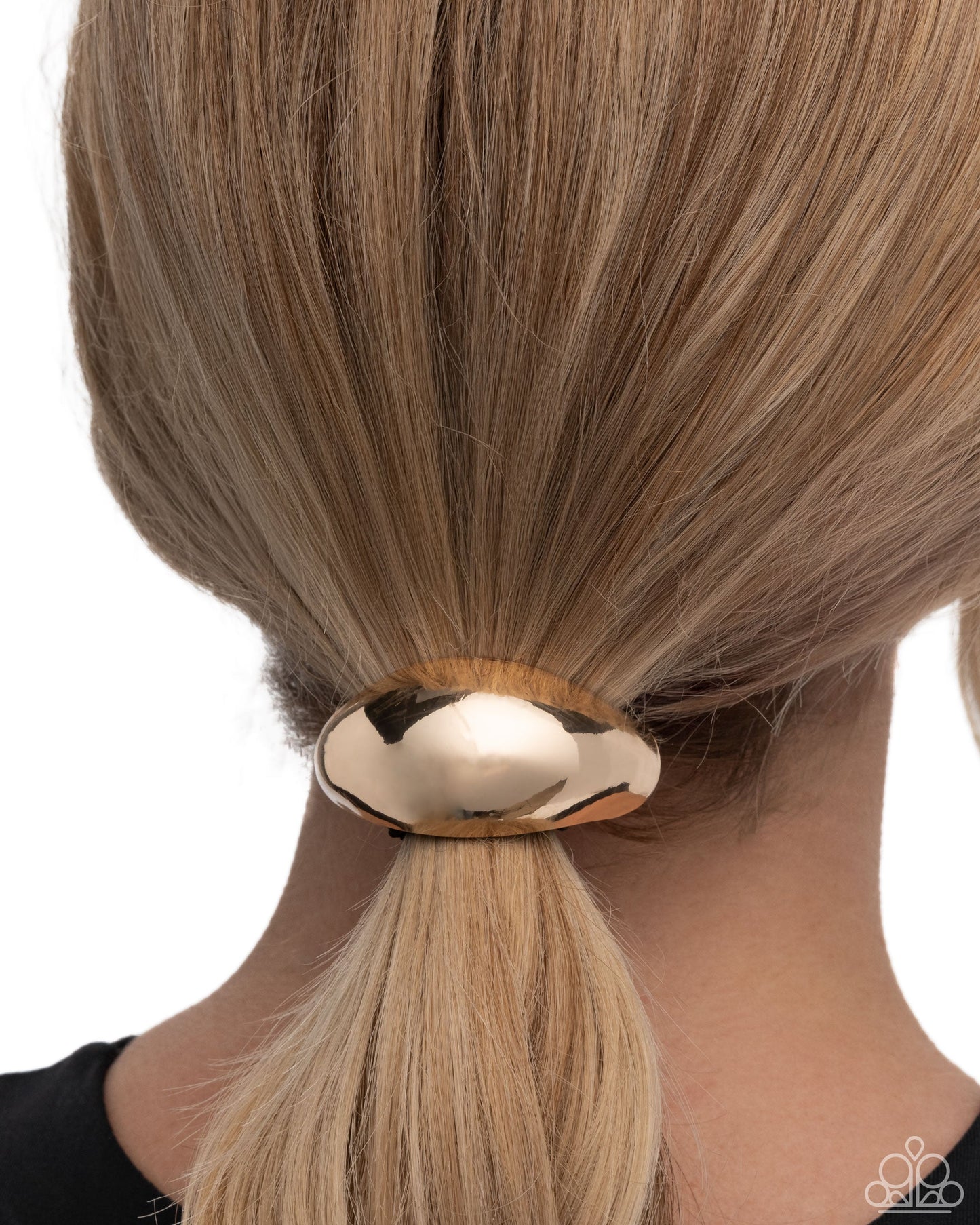 Striking Selfie - Gold Beveled Metal Elastic Hair Tie - Paparazzi Accessories