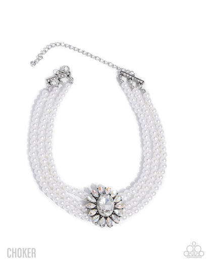 Conscious Chic - Complete Look - White Matching Pearl and Rhinestone Necklace and Bracelet - Paparazzi Accessories