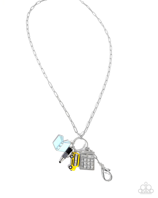 Back to School - Multi Enamel Academic-inspired Charms Silver Lanyard Necklace - Paparazzi Accessories