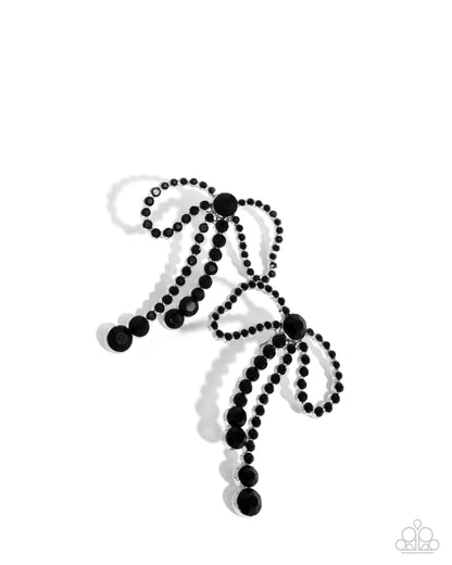 Black Tie Bow - Black Rhinestone Bow Earrings - Paparazzi Accessories