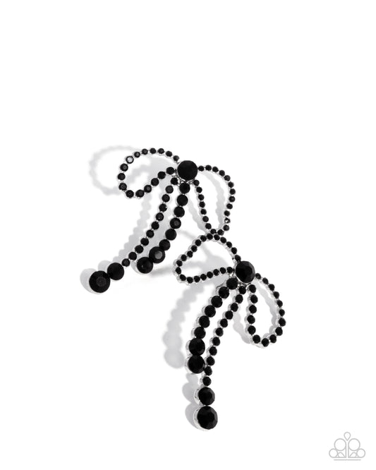 Black Tie Bow - Black Rhinestone Bow Earrings - Paparazzi Accessories