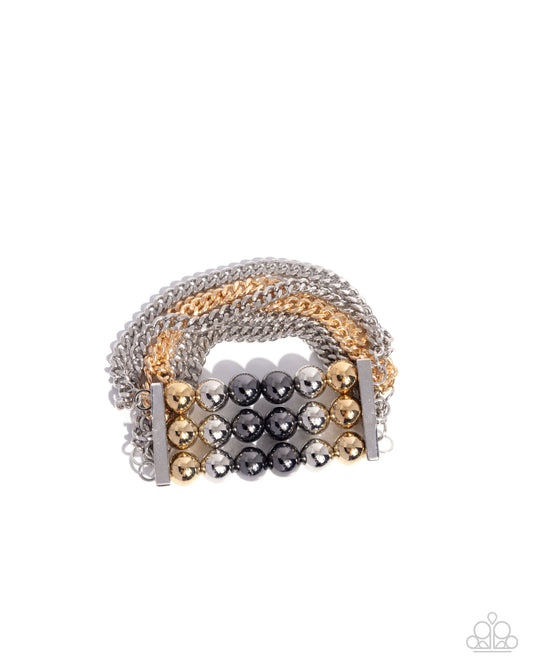 Sarcastic Stack - Multi - Silver, Gold, Gunmetal Stretchy Bracelet - Paparazzi Accessories