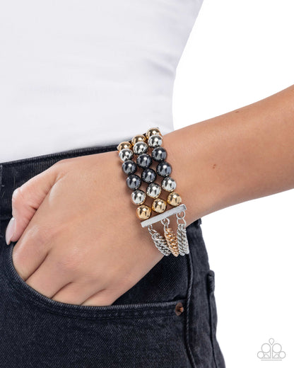 Sarcastic Stack - Multi - Silver, Gold, Gunmetal Stretchy Bracelet - Paparazzi Accessories