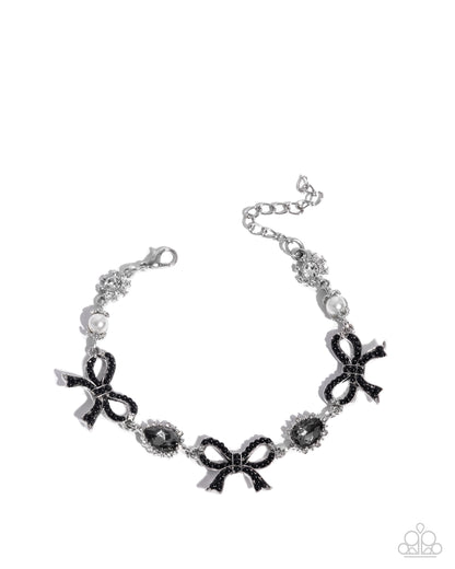 Coquette Caliber - Black Beads Silver Bows Clasp Bracelet - Paparazzi Accessories
