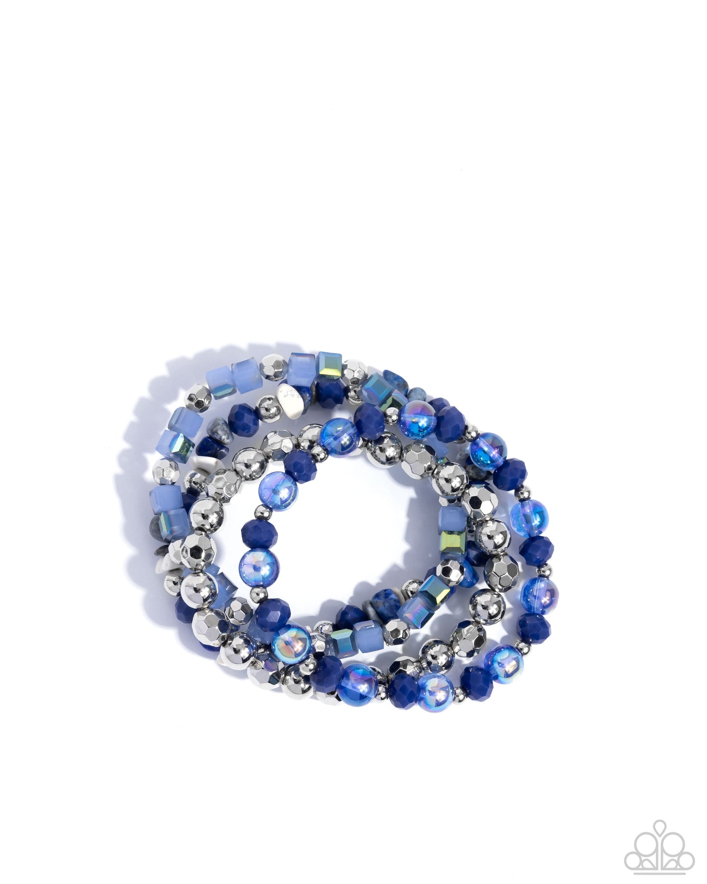 Supervisory Stack - Blue Iridescent Beads SilverStretchy Bracelets - Paparazzi Accessories