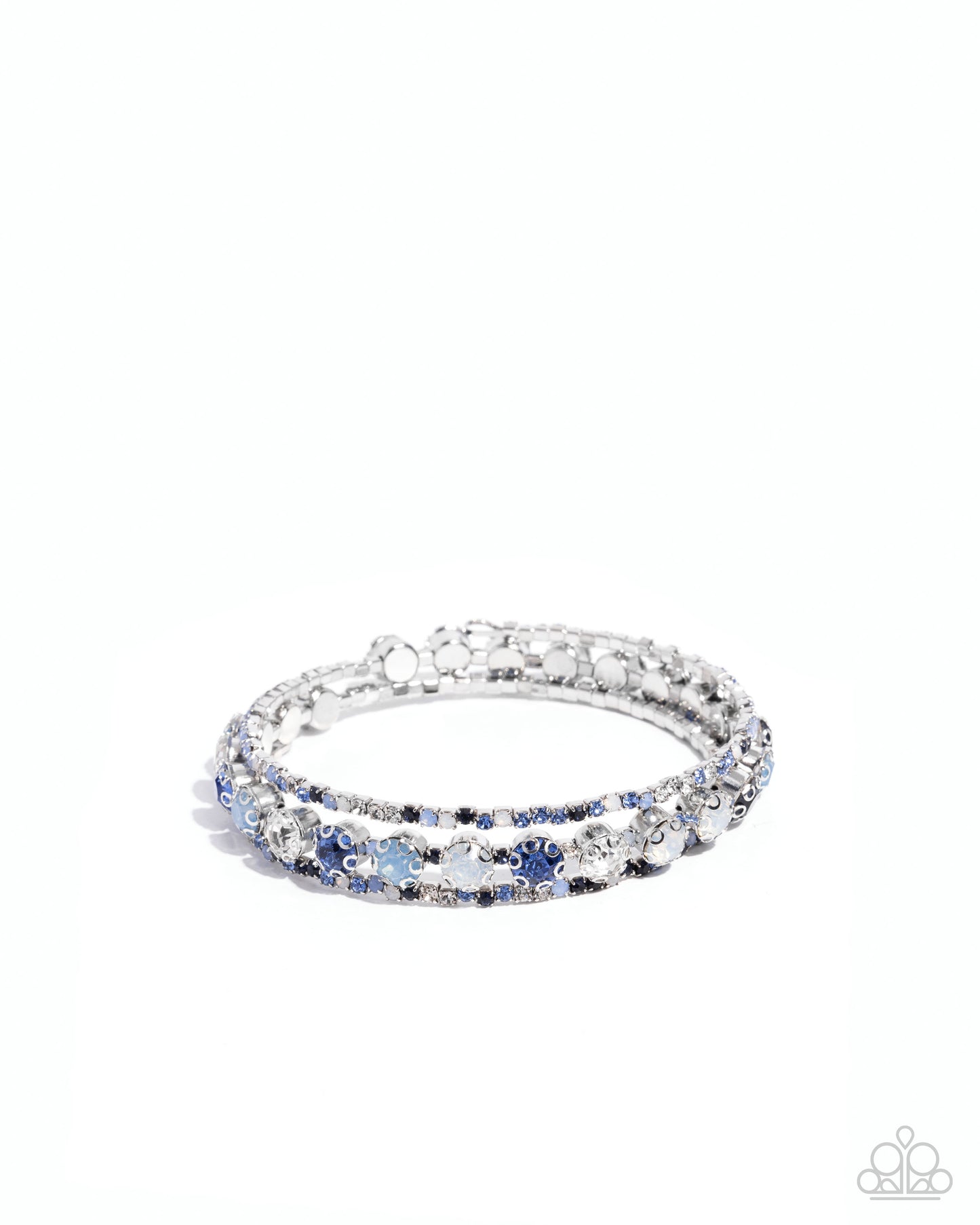 Shimmery Sample - Blue Rhinestone Silver Coil Bracelet - Paparazzi Accessories