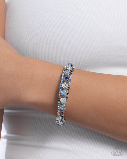 Shimmery Sample - Blue Rhinestone Silver Coil Bracelet - Paparazzi Accessories