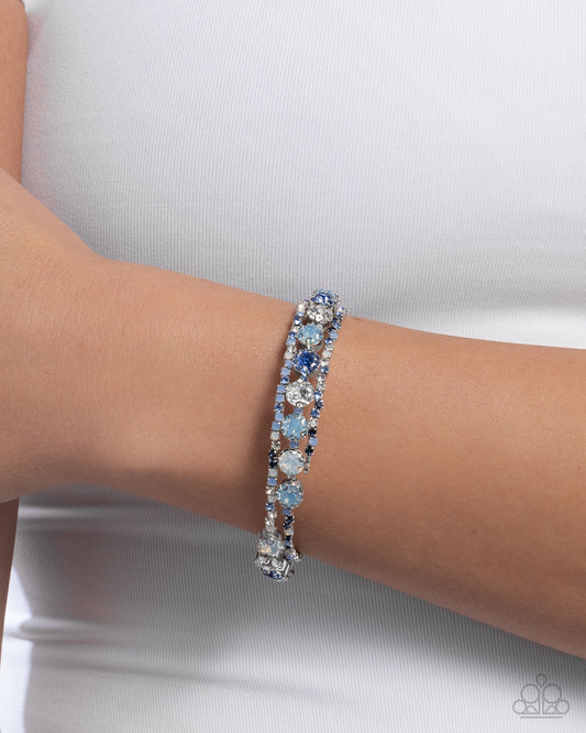 Shimmery Sample - Blue Rhinestone Silver Coil Bracelet - Paparazzi Accessories