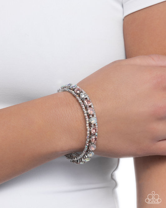 Shimmery Sample - Pink Rhinestone Silver Coil Bracelet - Paparazzi Accessories