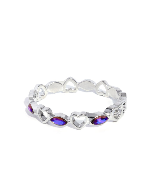 Heartfelt Headline - Purple Iridescent Marquise Rhinestone Silver Hearts Hinge Bracelet - Paparazzi Accessories